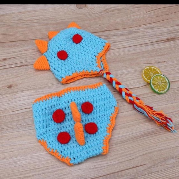 2pcs Newborn Photography Props Cute Cartoon Dinosaur Costume Outfits Crochet - Picture 2 of 4